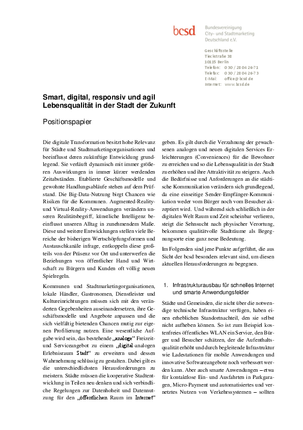 Smart, digital, responsiv und agil - Lebensqualität in der Stadt der Zukunft