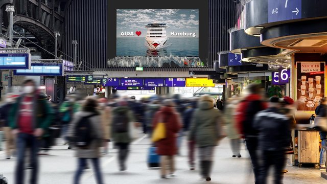AIDA wirbt mit 3D-Motiv auf Public Video