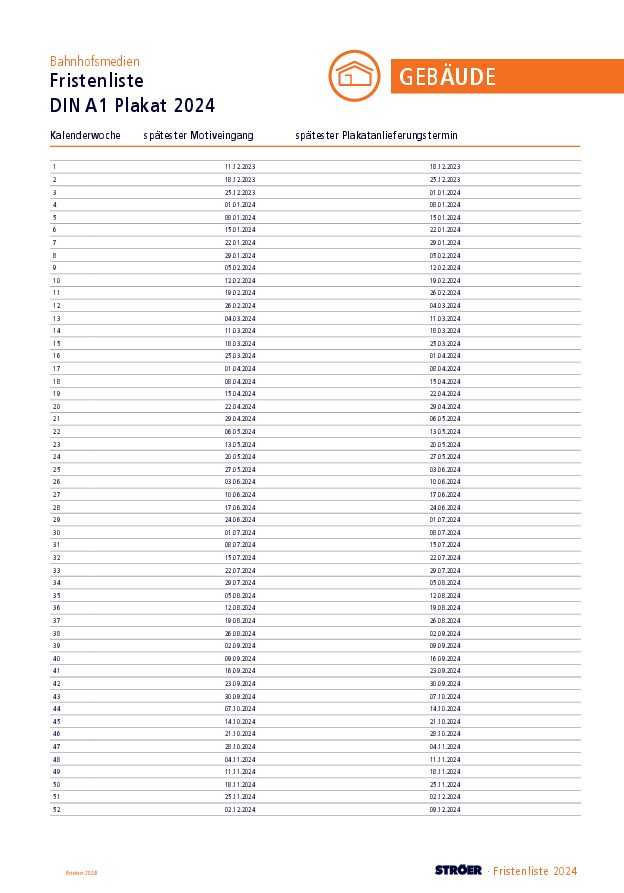 Fristenliste DIN A1 Plakat 2024