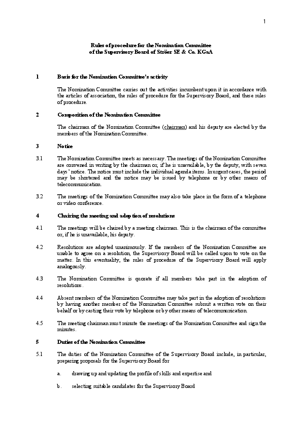 Rules of procedure for the Nomination Committee